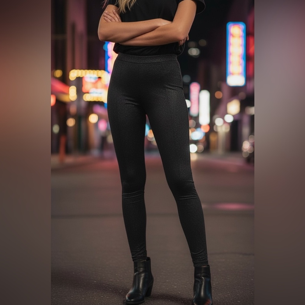 🆕 Romeo & Juliet Couture Black metallic knit leggings size M